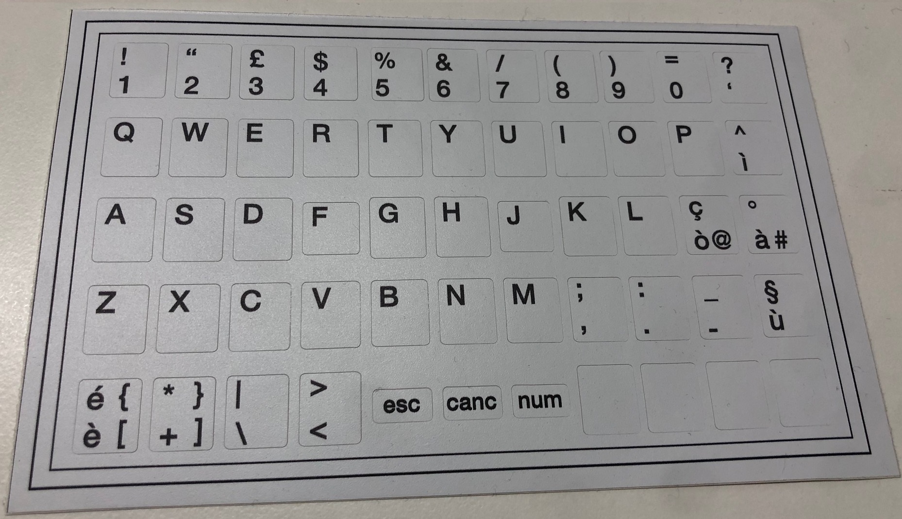 KIT 4pz Adesivi layout tastiera Italiana colore bianco - L 2 Distribuzione
